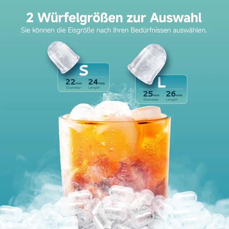EUHOMY Eiswürfelmaschine Klein, 12 kg/Tag, 2 Würfelgrössen, tragbar