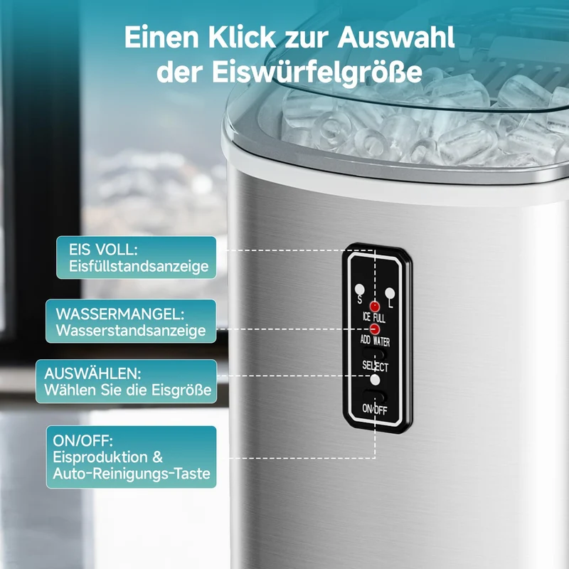 EUHOMY Eiswürfelmaschine Klein, 12 kg/Tag, 2 Würfelgrössen, tragbar