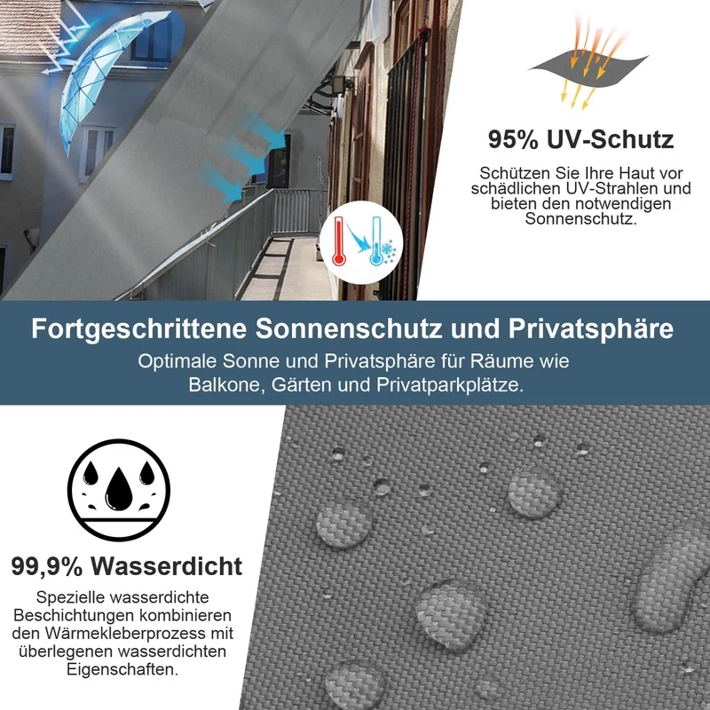 COOL AREA Sonnensegel wasserdicht 4x5 m rechteckig Anthrazit