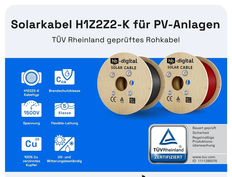 PV Solarkabel 6mm² - Meterware - UV-beständig - flexibel - Reines Kupfer 1500V schwarz