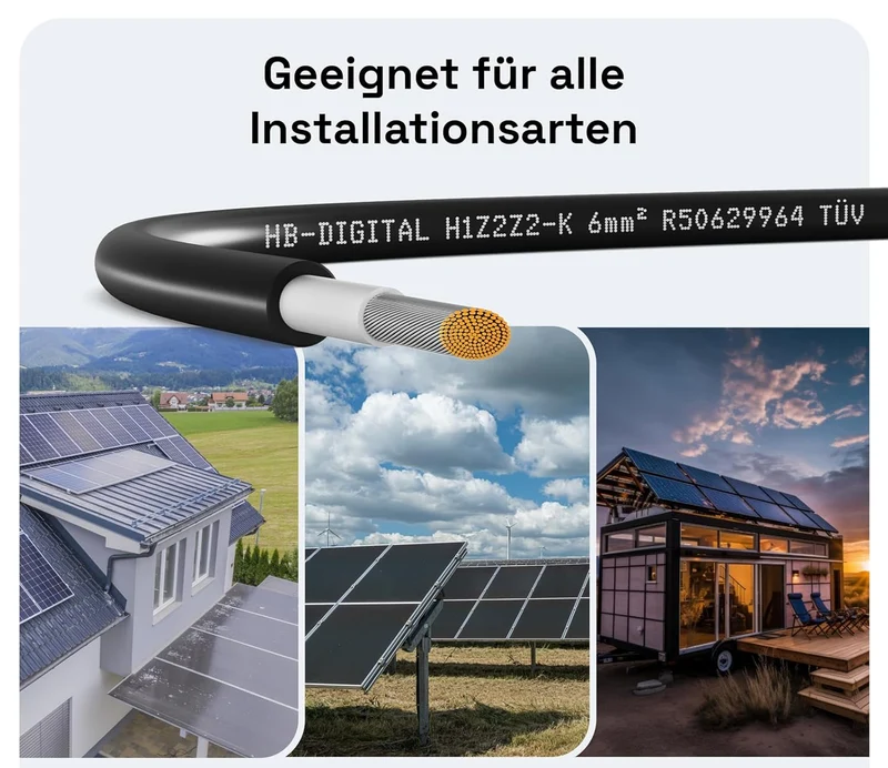 PV Solarkabel 6mm² - Meterware - UV-beständig - flexibel - Reines Kupfer 1500V schwarz