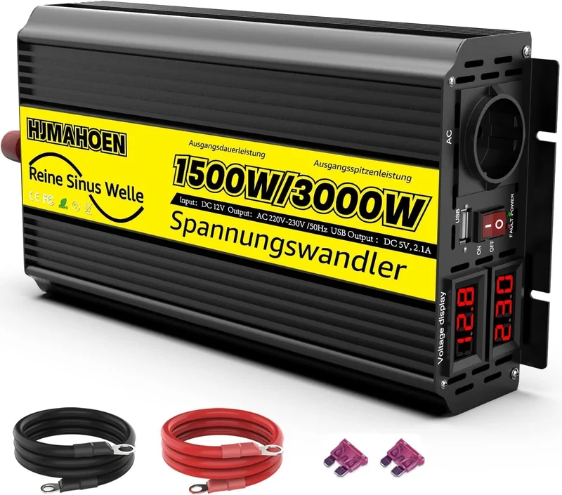 1500 W Wechselrichter 12 V auf 230 V – Reiner Sinus, 3000 W Spitzenleistung, USB