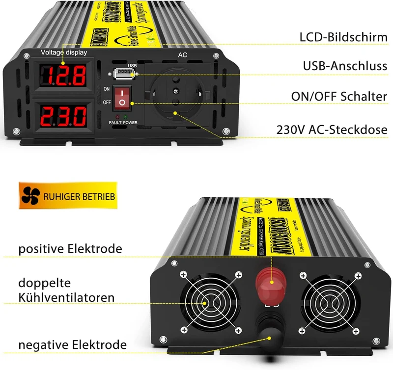 1500 W Wechselrichter 12 V auf 230 V – Reiner Sinus, 3000 W Spitzenleistung, USB