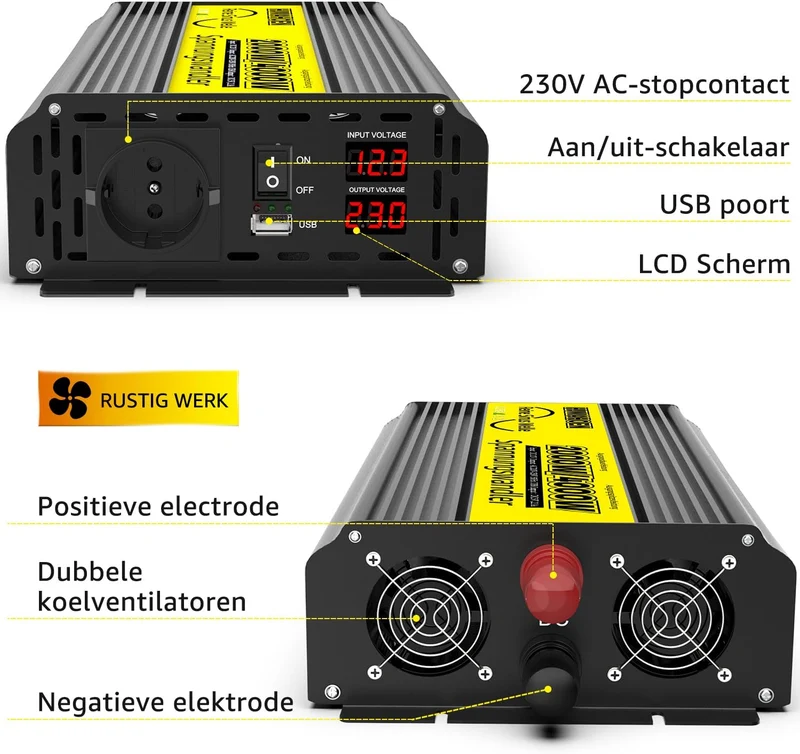 2000 W Wechselrichter 12 V auf 230 V – Reiner Sinus, 4000 W Spitzenleistung, USB