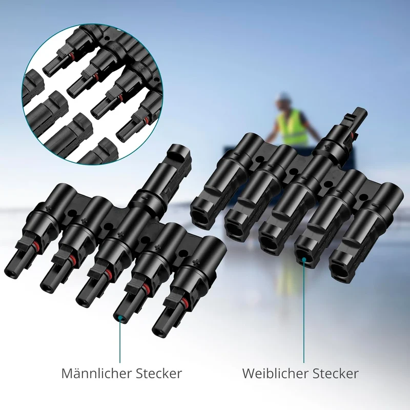 5-fach MC4 Solar-Abzweigverbinder – 1 Set für die Parallelschaltung von bis zu 5 Solarmodulen