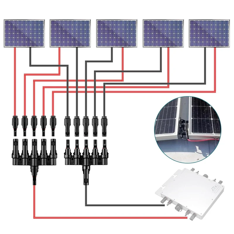 5-fach MC4 Solar-Abzweigverbinder – 1 Set für die Parallelschaltung von bis zu 5 Solarmodulen