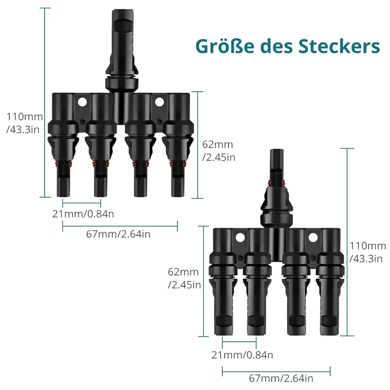 4-fach MC4 Solar-Abzweigverbinder – 1 Set für die Parallelschaltung von 4 Solarmodulen