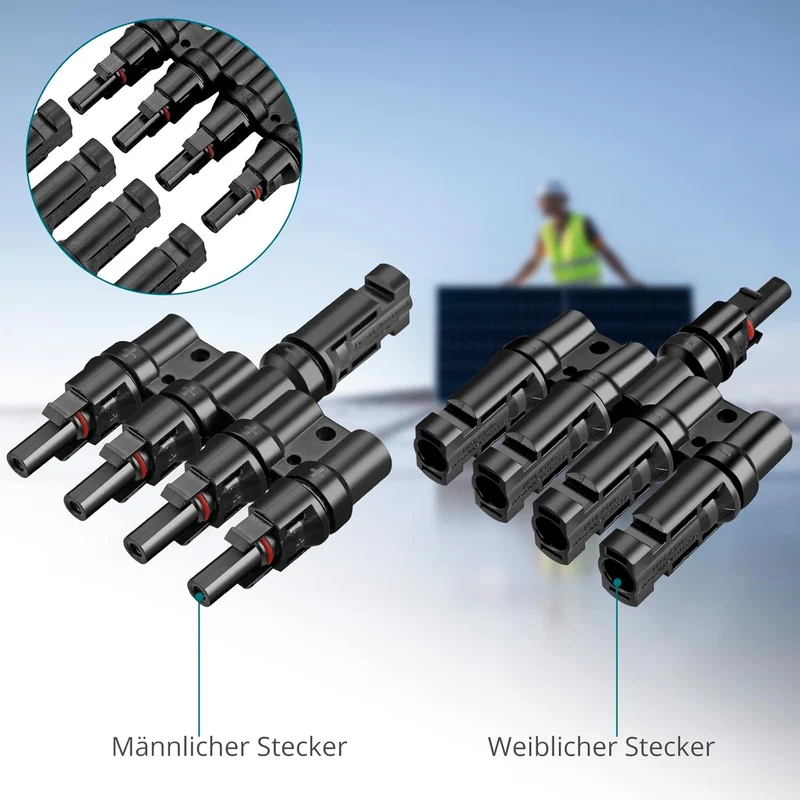 4-fach MC4 Solar-Abzweigverbinder – 1 Set für die Parallelschaltung von 4 Solarmodulen