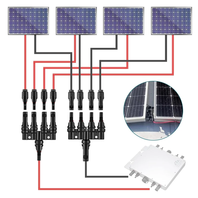 4-fach MC4 Solar-Abzweigverbinder – 1 Set für die Parallelschaltung von 4 Solarmodulen