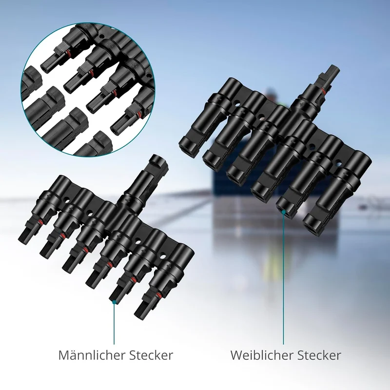 6-fach MC4 Solar-Abzweigverbinder – 1 Set für die Parallelschaltung von bis zu 6 Solarmodulen