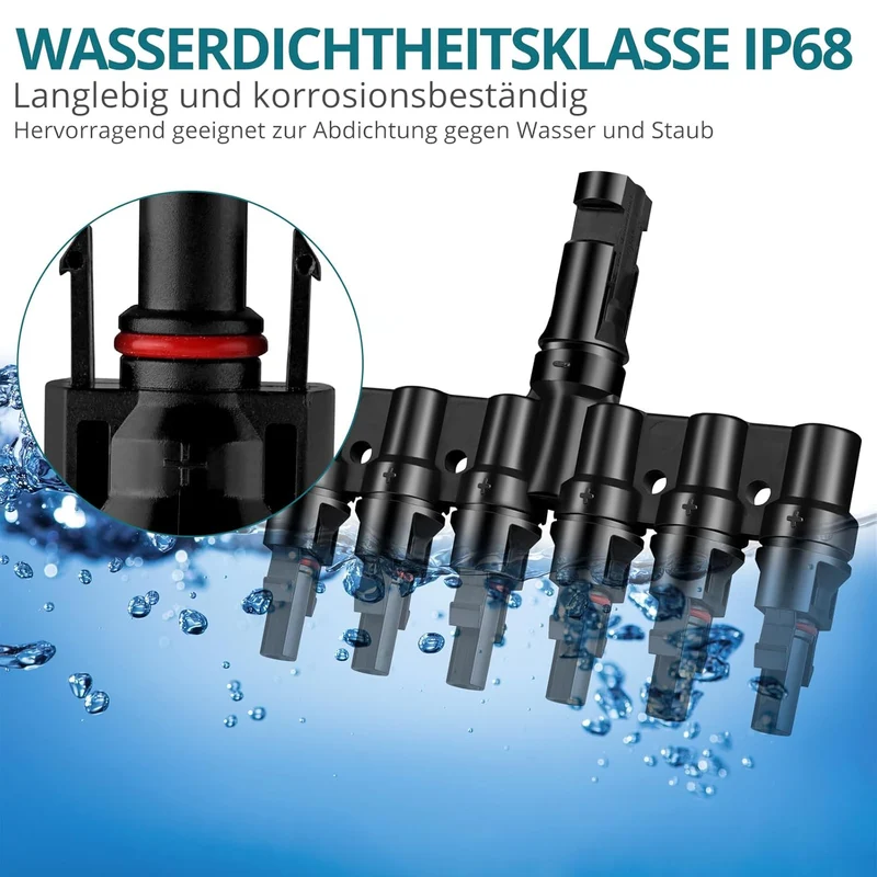 6-fach MC4 Solar-Abzweigverbinder – 1 Set für die Parallelschaltung von bis zu 6 Solarmodulen