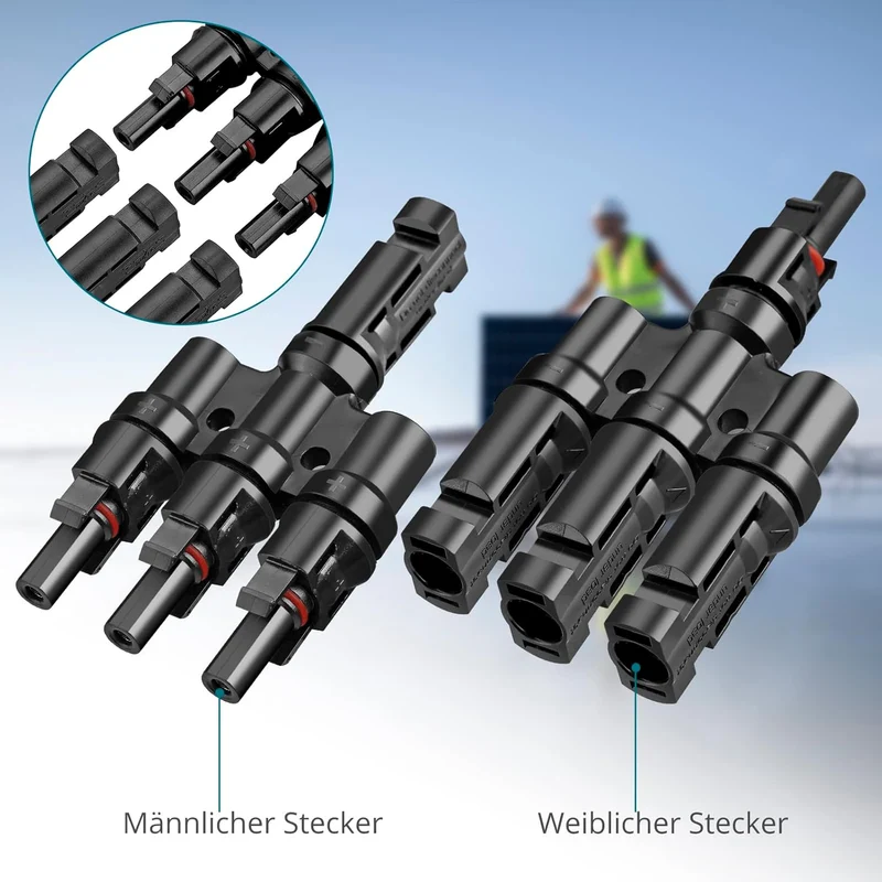 3-fach MC4 T-Abzweigverbinder – 1 Set für die Parallelschaltung von 3 Solarmodulen