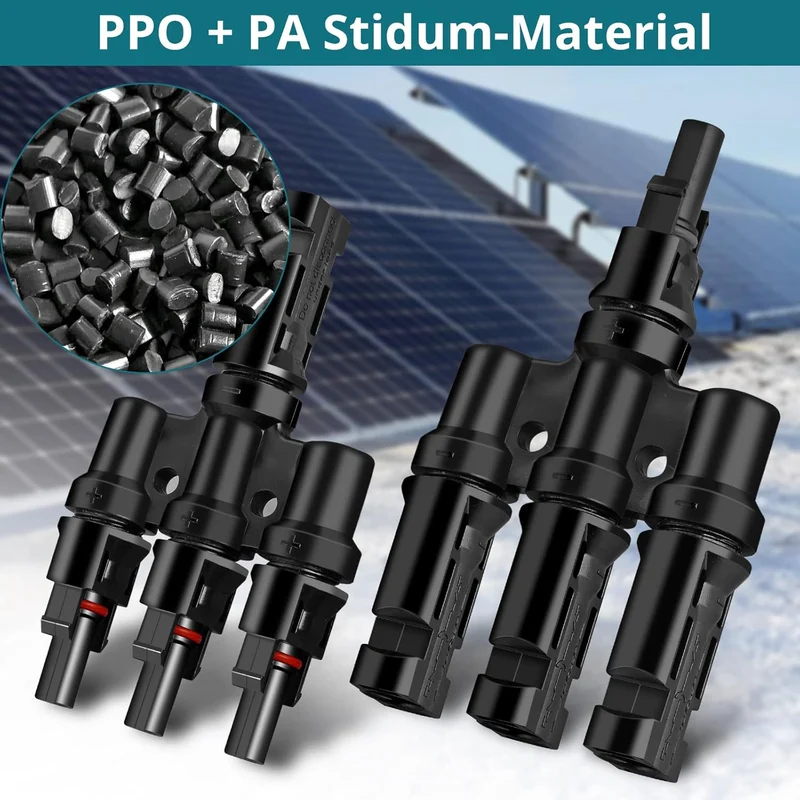 3-fach MC4 T-Abzweigverbinder – 1 Set für die Parallelschaltung von 3 Solarmodulen