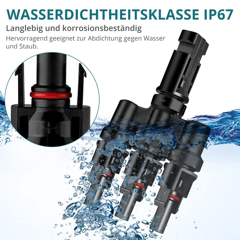 3-fach MC4 T-Abzweigverbinder – 1 Set für die Parallelschaltung von 3 Solarmodulen