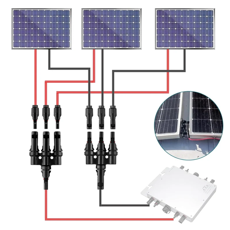 3-fach MC4 T-Abzweigverbinder – 1 Set für die Parallelschaltung von 3 Solarmodulen