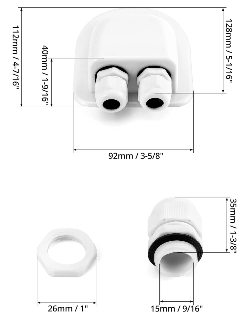 Dachdurchführung IP68 für Solaranlagen – Doppel-Kabeldurchführung 6–12 mm, ABS, Weiss
