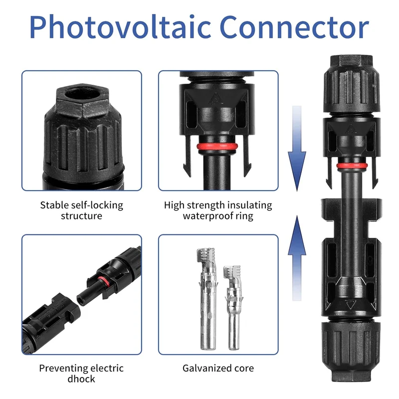 MC4 Solarstecker Set – 5 Paar, für Solarkabel 2,5–6 mm², IP67, 1000 V , 30 A