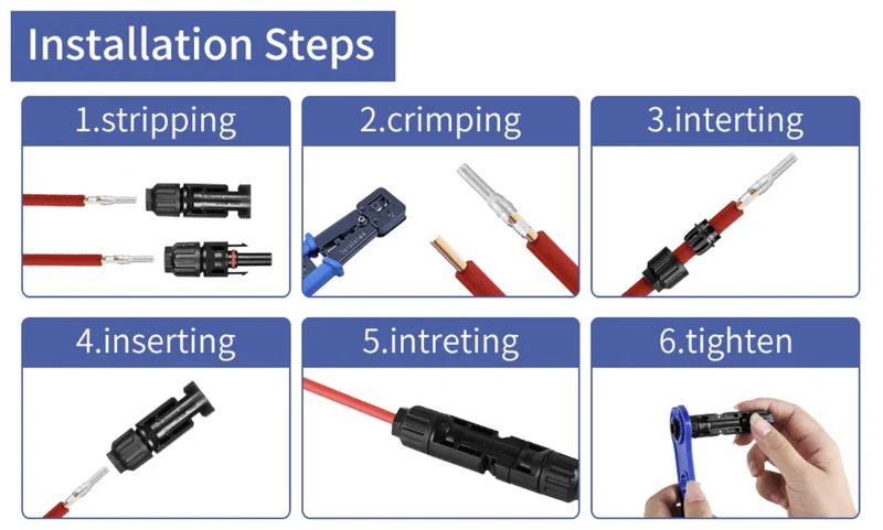 MC4 Solarstecker Set – 5 Paar, für Solarkabel 2,5–6 mm², IP67, 1000 V , 30 A