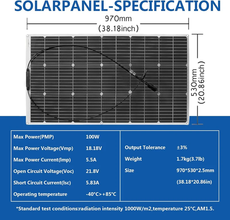 Solarpanel, flexibel, 18V, 100W