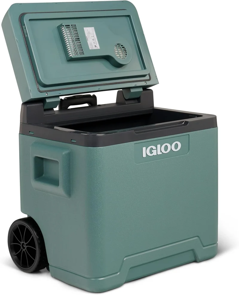 Elektrische Kühlbox IE42 mit Telekop-Griff und Rollen für Auto und Steckdose, 42 L, 12V und 230V, Grün