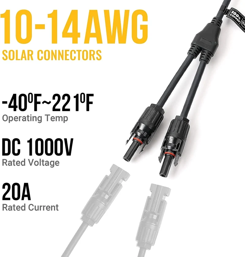 BougeRV Solar Panel Parallel Connectors 1 to 2 Solar Cable Wire