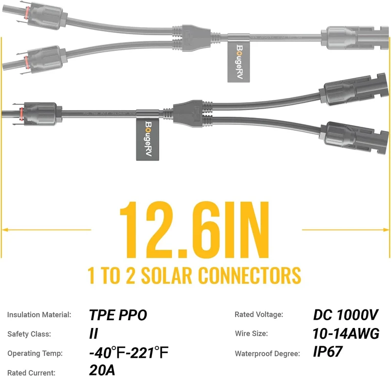 BougeRV Solar Panel Parallel Connectors 1 to 2 Solar Cable Wire
