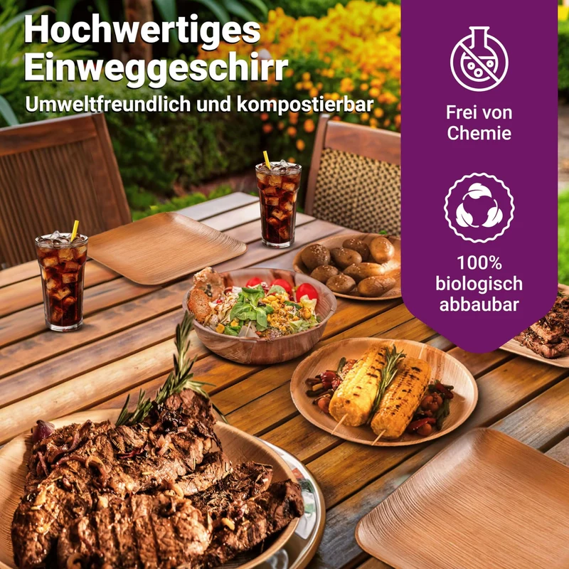 Waipur Bio-Geschirrset aus Palmblatt mit Holzbesteck, 150-teilig