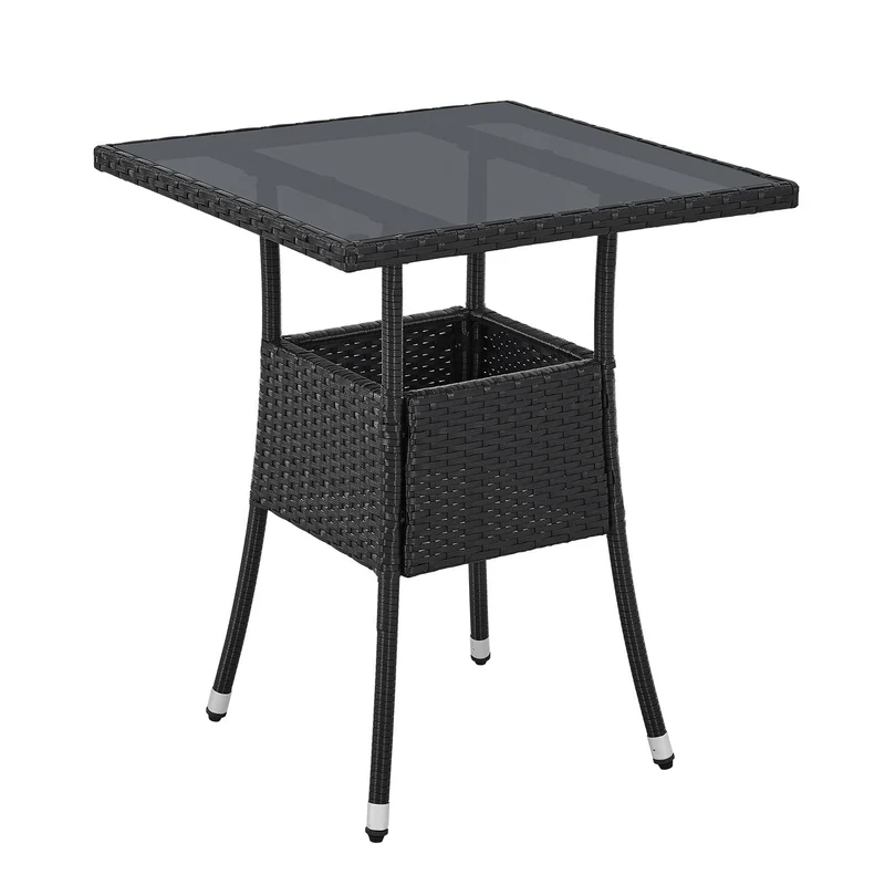 Juskys Gartentisch Yoro Polyrattan mit Glasplatte 60x60 cm schwarz