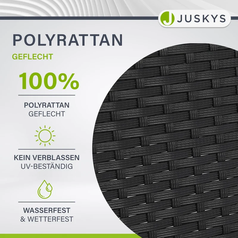 Juskys Gartentisch Yoro Polyrattan mit Glasplatte 60x60 cm schwarz