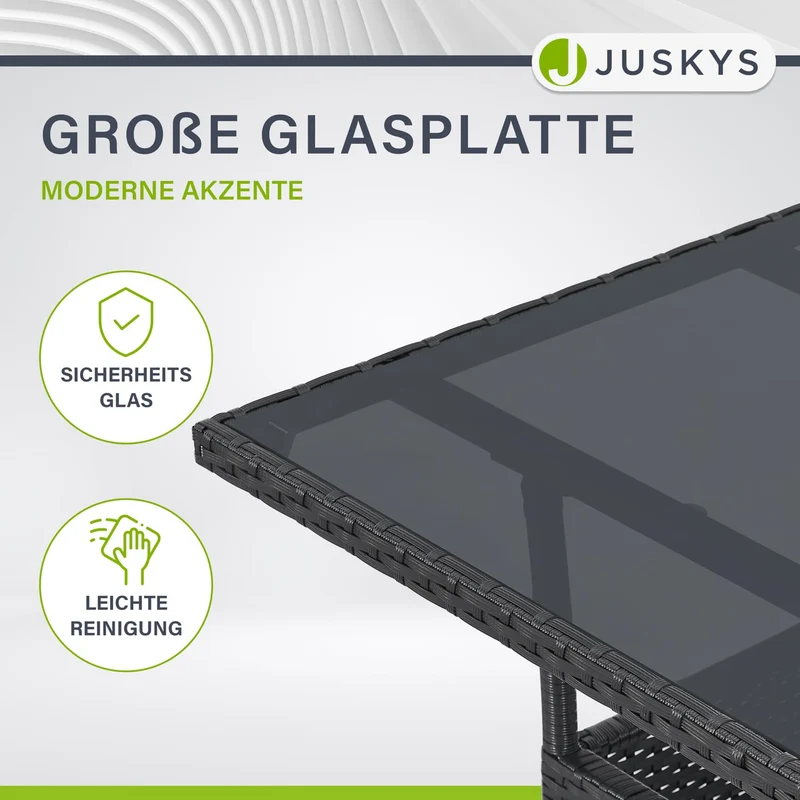 Juskys Gartentisch Yoro Polyrattan mit Glasplatte 60x60 cm schwarz