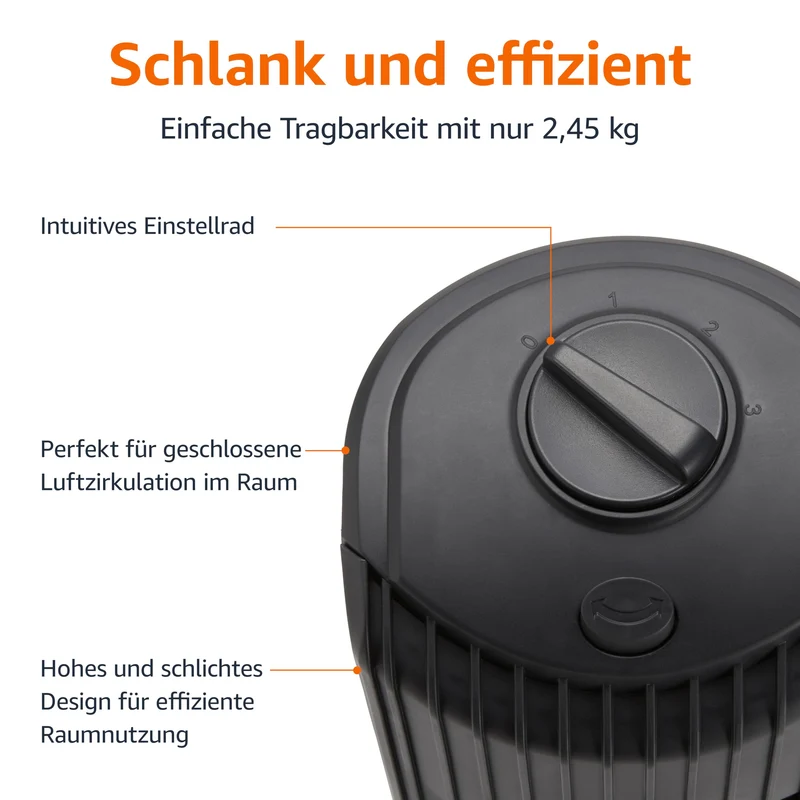 Amazon Basics Turmventilator, oszillierend, 71 cm, 3 Stufen, schwarz