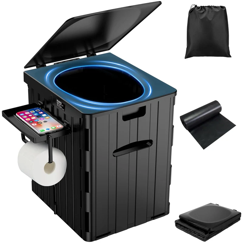 WADEO Faltbare Campingtoilette 38L mit Papier- und Handyhalter