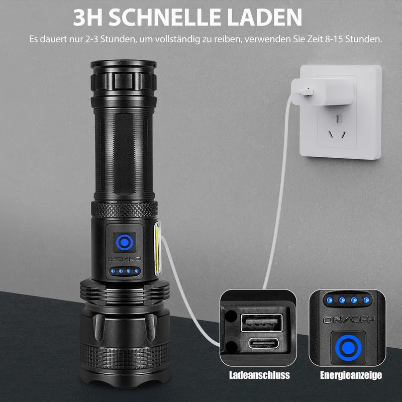 ZEUSFIRE LED Taschenlampe aufladbar, 2 Stück, 100.000 Lumen, IPX7