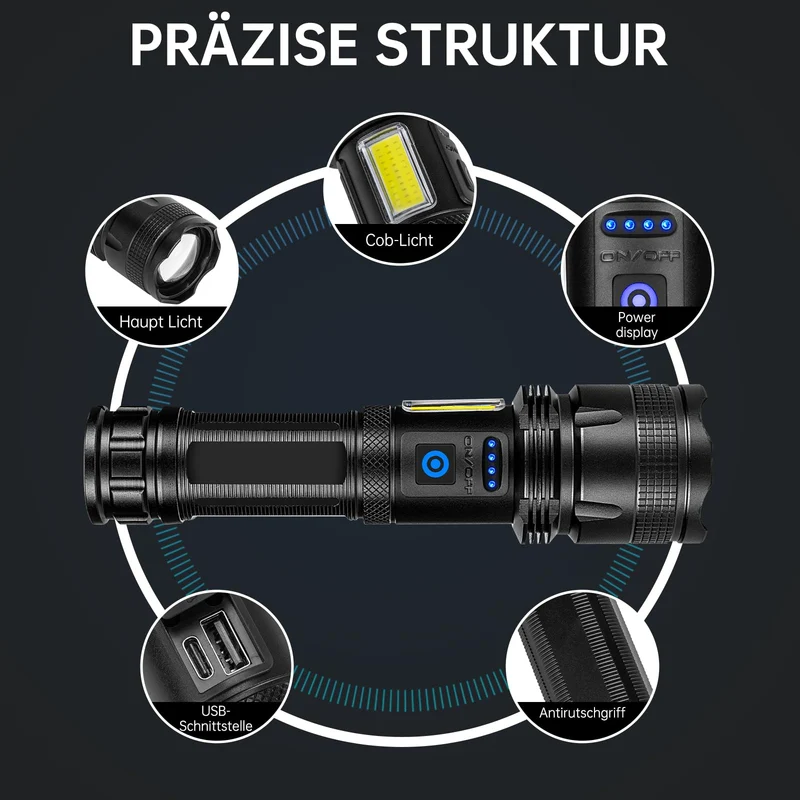 ZEUSFIRE LED Taschenlampe aufladbar, 2 Stück, 100.000 Lumen, IPX7