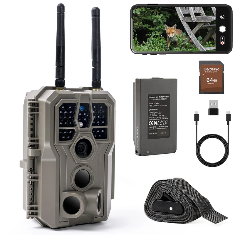 GardePro E8 2.0 Pro Wildkamera mit WLAN, 64MP 4K und 64GB SD-Karte