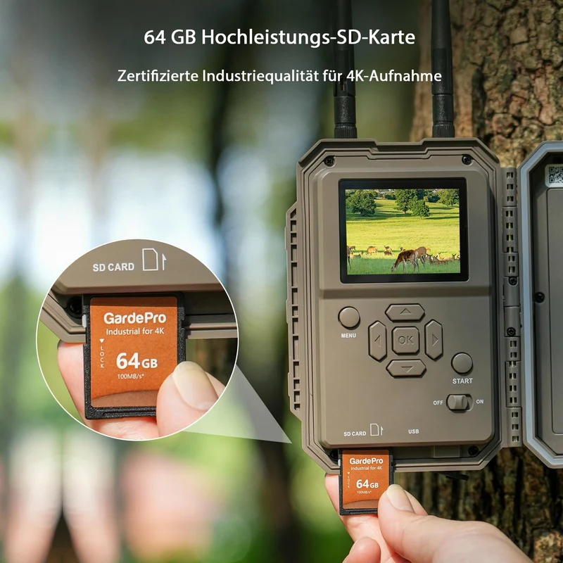 GardePro E8 2.0 Pro Wildkamera mit WLAN, 64MP 4K und 64GB SD-Karte