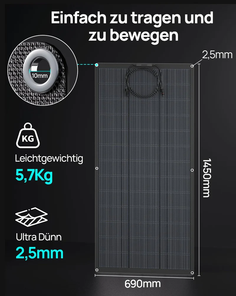 ECO-WORTHY Flexibles Solarpanel 200W ETFE monokristallin 18BB