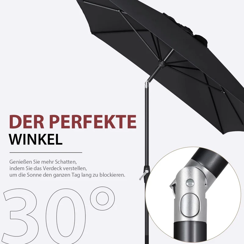 Sekey Sonnenschirm rechteckig 210 x 140 cm Aluminium mit Kurbel Grau