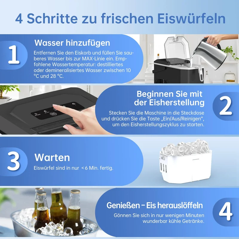 WIE Eiswürfelmaschine WI26EUB-C201, 9 Eiswürfel in 6 Minuten