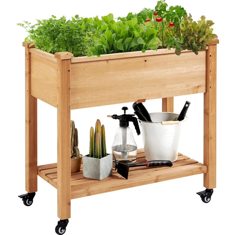 Yaheetech Hochbeet Holz mit Rollen & Ablageboden, 87 x 47 x 83,5 cm