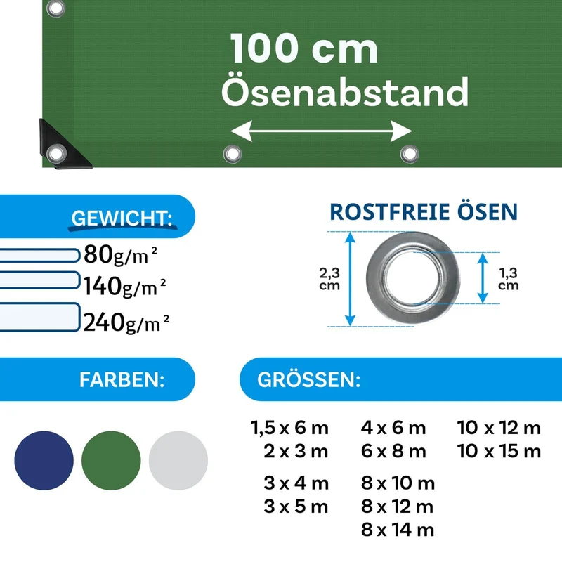 KARAT Abdeckplane 240 g/m² wasserdicht 4x6 m grün UV-stabil