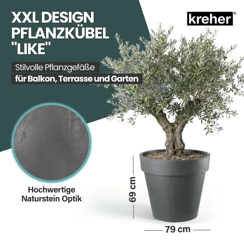 Kreher XXL Pflanzkübel rund mit Rollen, Anthrazit, Ø 79 cm
