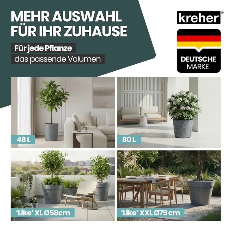 Kreher XXL Pflanzkübel rund mit Rollen, Anthrazit, Ø 79 cm