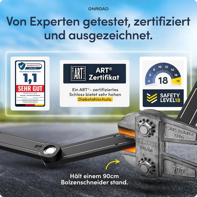 ONROAD Onlock Ultra Faltschloss 120 cm ART-zertifiziert mit Halterung