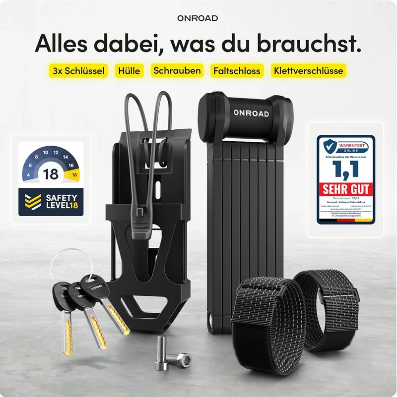 ONROAD Onlock Ultra Faltschloss 120 cm ART-zertifiziert mit Halterung