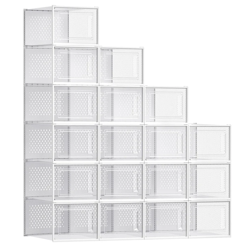 SONGMICS Schuhboxen 18er Set, Kunststoff, stapelbar, transparent-weiss