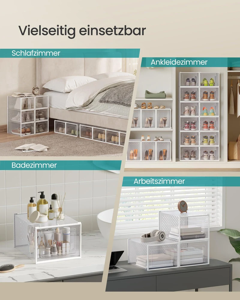 SONGMICS Schuhboxen 18er Set, Kunststoff, stapelbar, transparent-weiss