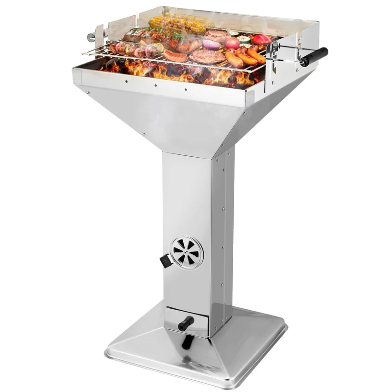 TLGREEN Holzkohlegrill 11550, Edelstahl Säulengrill höhenverstellbar