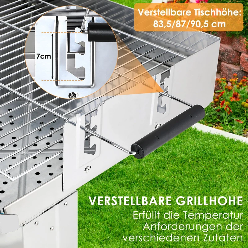 TLGREEN Holzkohlegrill 11550, Edelstahl Säulengrill höhenverstellbar