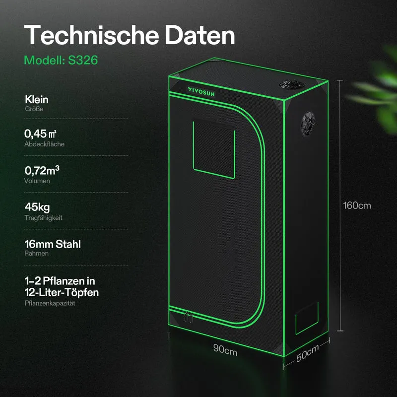 VIVOSUN Growzelt 90x50x160 cm mit Mylar und Sichtfenster